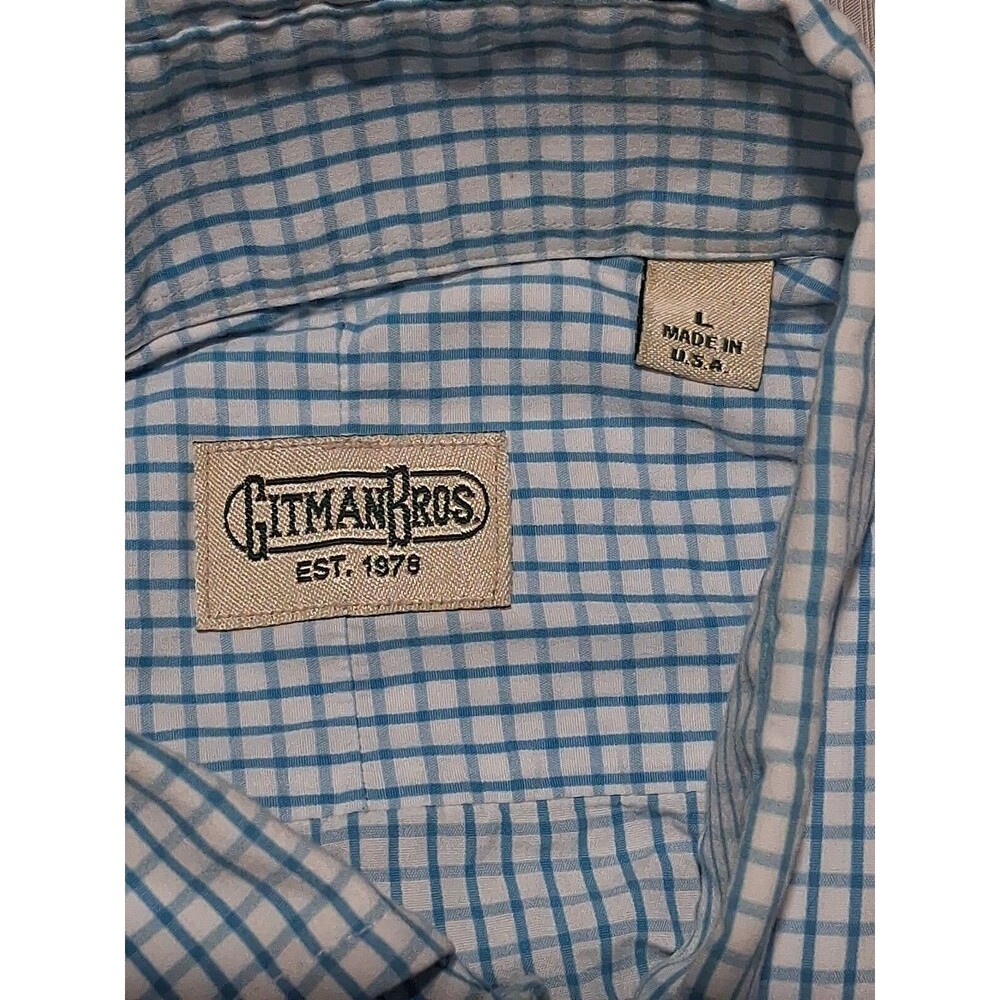 Gitman Bros Shirt Mens Large Blue Check Plaid Button Down Long Sleeve Dress USA - Picture 3 of 5